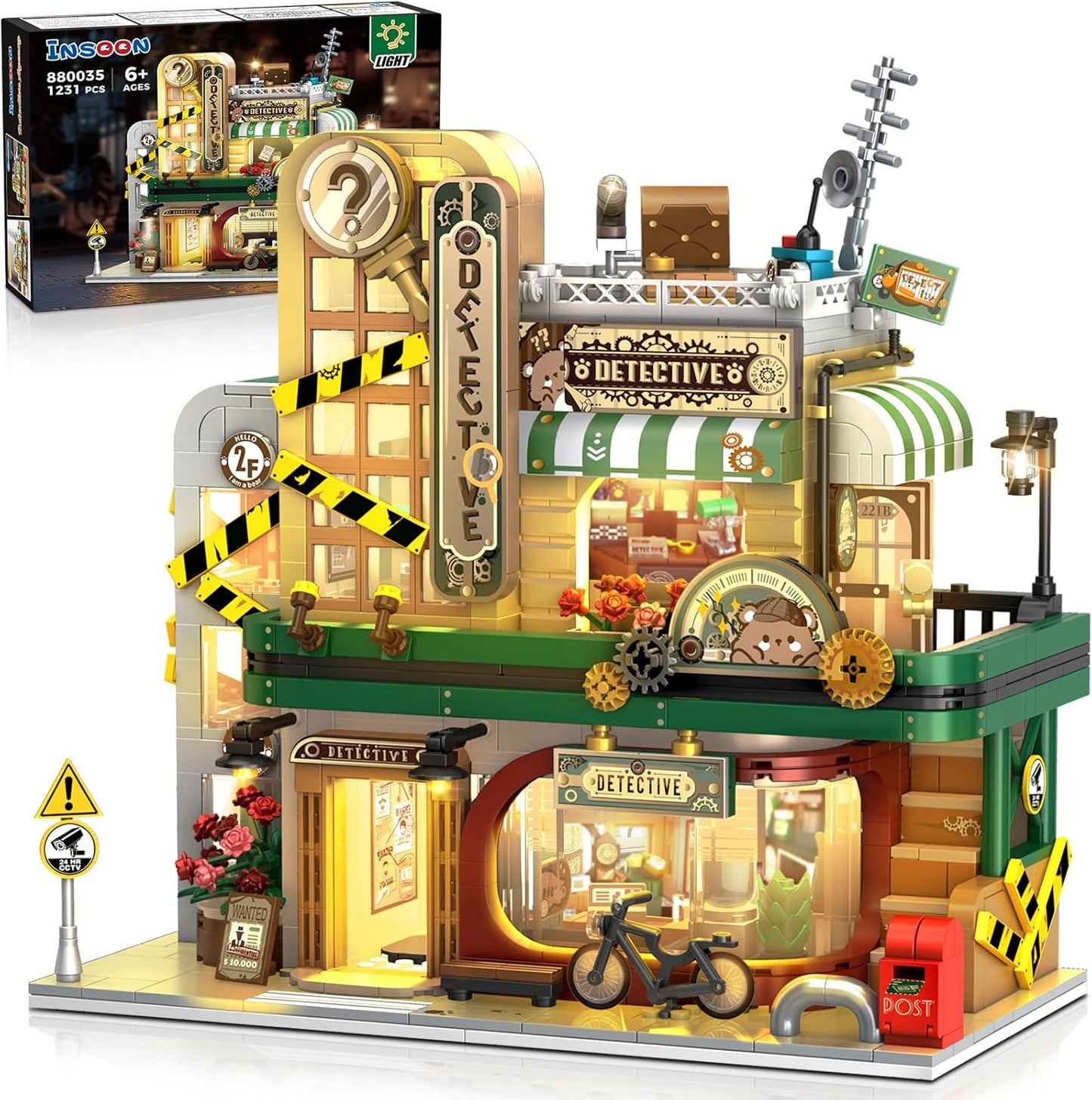 Detective Agency Building Set with LED Light, 1231PCS - BigGreenBear.com Building Toys 59.89 USD Big Green Bear