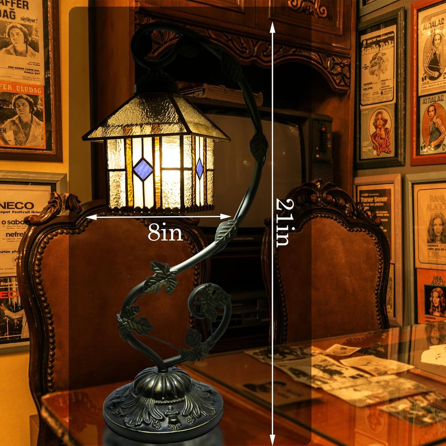 Handmade Stained Glass Lamp, Geometry House Tiffany Style Table Lamp