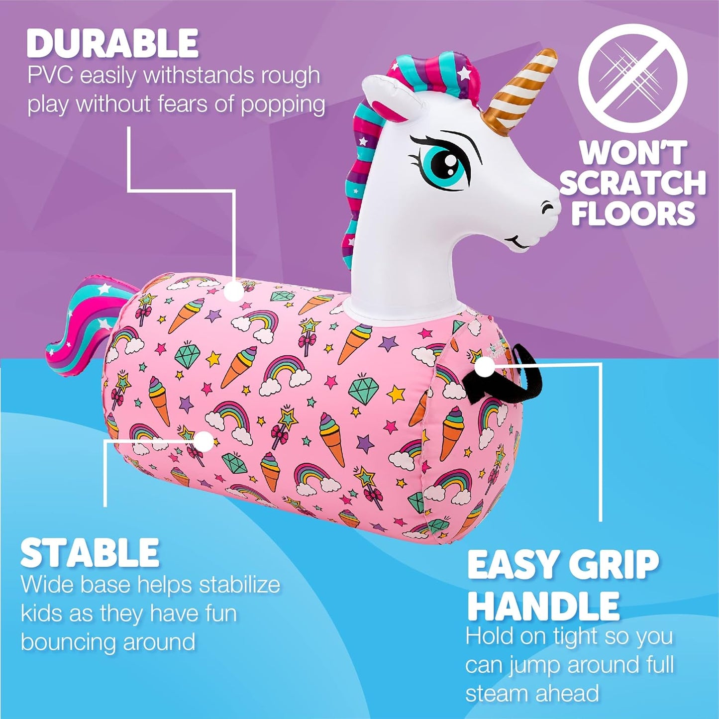 Hip Hopper Inflatable Hopping Animal Bouncer Unicorn, Ages 2 and Up