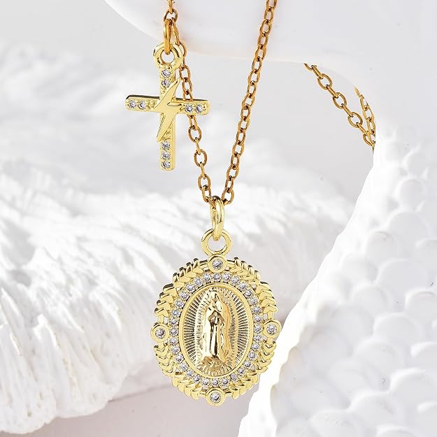 Virgin Mary Prayer Necklace Our Lady of Guadalupe Amulet Pendant for Women