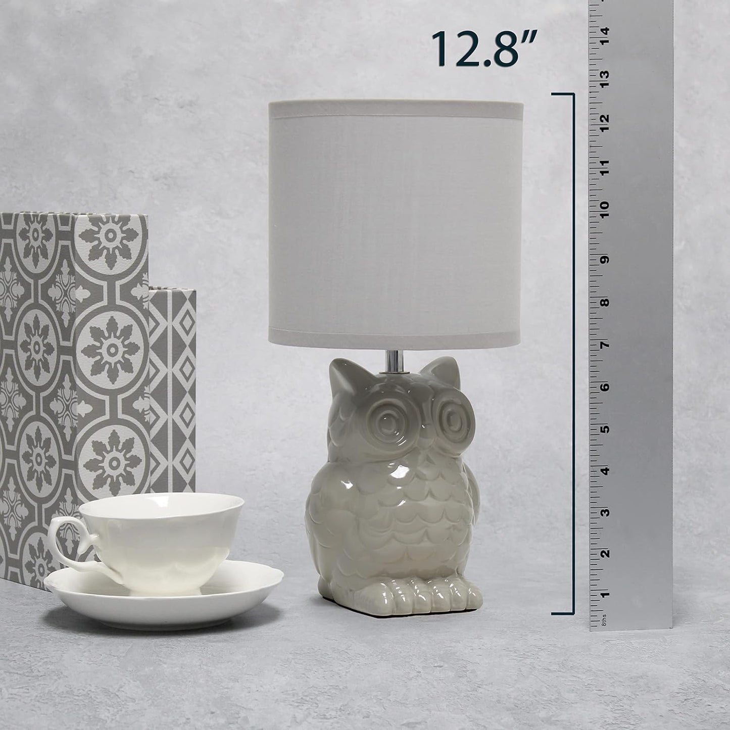 12.8" Tall Contemporary Ceramic Owl Bedside Table Desk Lamp w Matching Fabric Shade