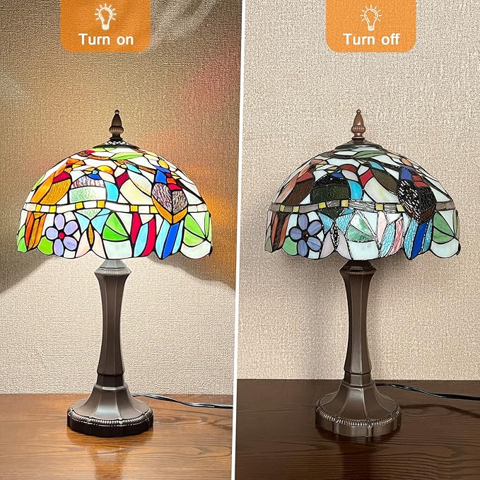 Tiffany Lamp Handmade Stained Glass Table Lamp Cardinal Birds Style 20" - BigGreenBear.com Lighting 165.00