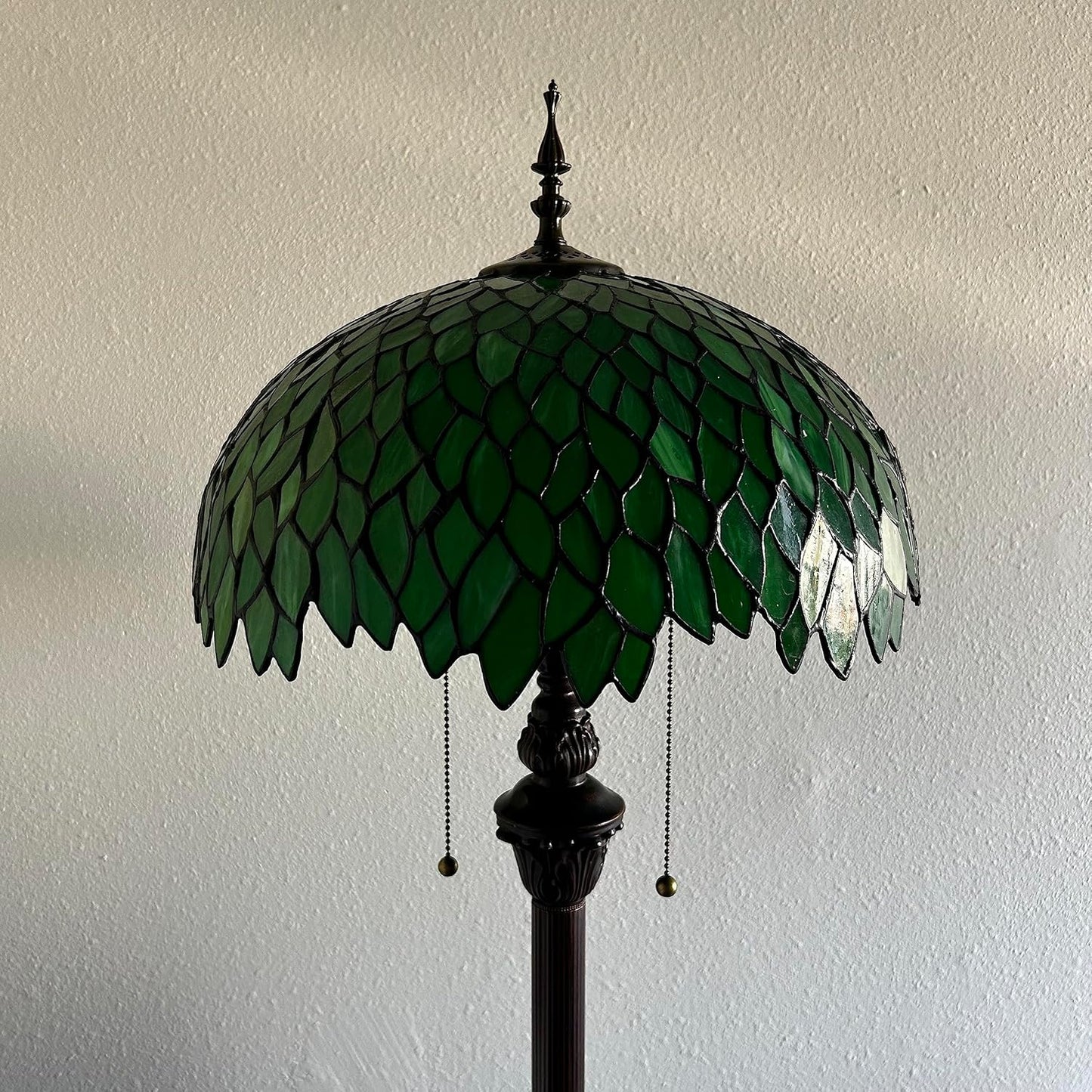 Handcrafted Tiffany Floor Lamp Green Leaves Stained Glass Metal Base 64" High - BigGreenBear.com Lighting 269.00 USD Big Green Bear