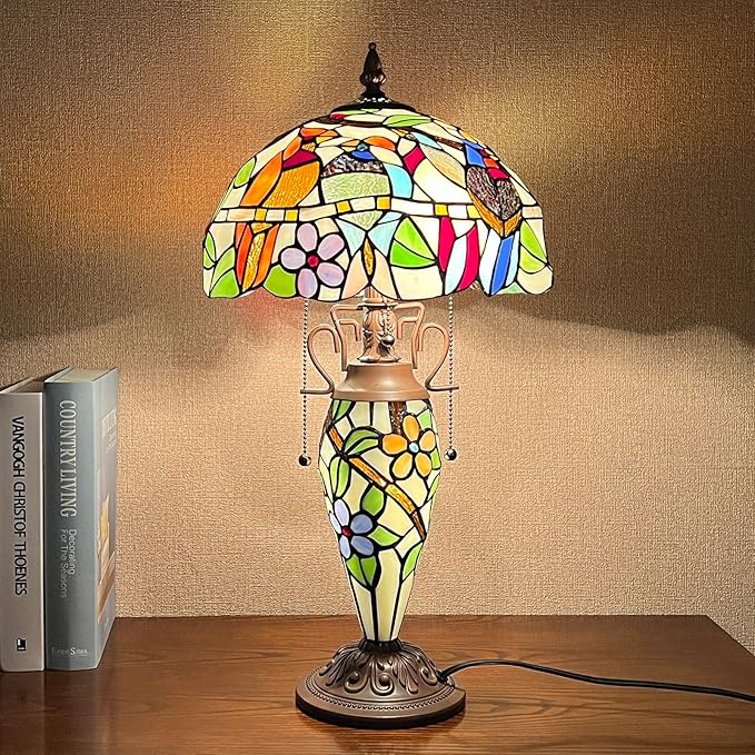 Tiffany Lamp Handcrafted Stained Glass Table Lamp 3-Light Cardinal Birds 23" - BigGreenBear.com Lighting 189.89