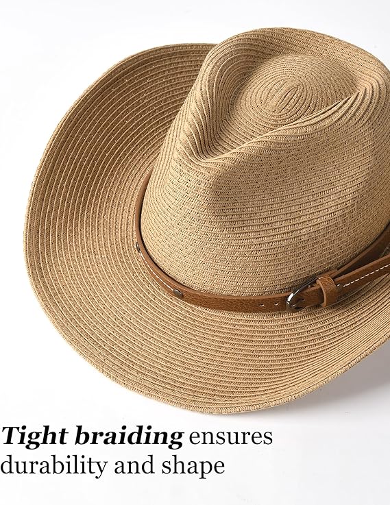 Straw Cowgirl Sun Hats for Women with Wind Lanyard UPF 80+ Beach Hat - BigGreenBear.com clothing 35.00 USD Big Green Bear