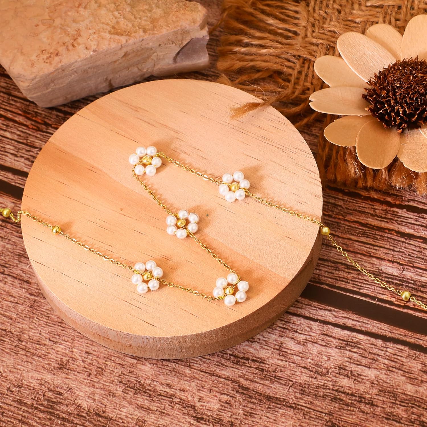 Daisy Pearl Necklace, Dainty Pearl Choker Necklace for Women -  BigGreenBear.com jewelry 14.32