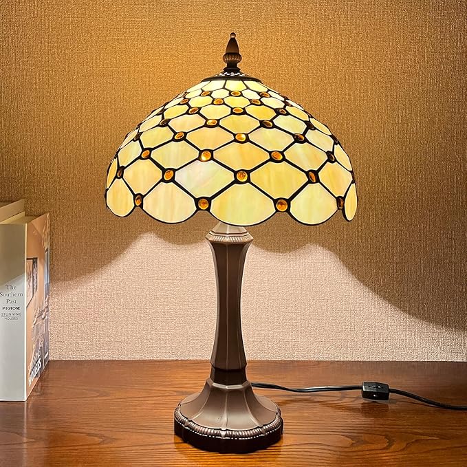 Tiffany Lamp Stained Glass Table Lamp Amber Beads 19"High - BigGreenBear.com table lamp 149.99