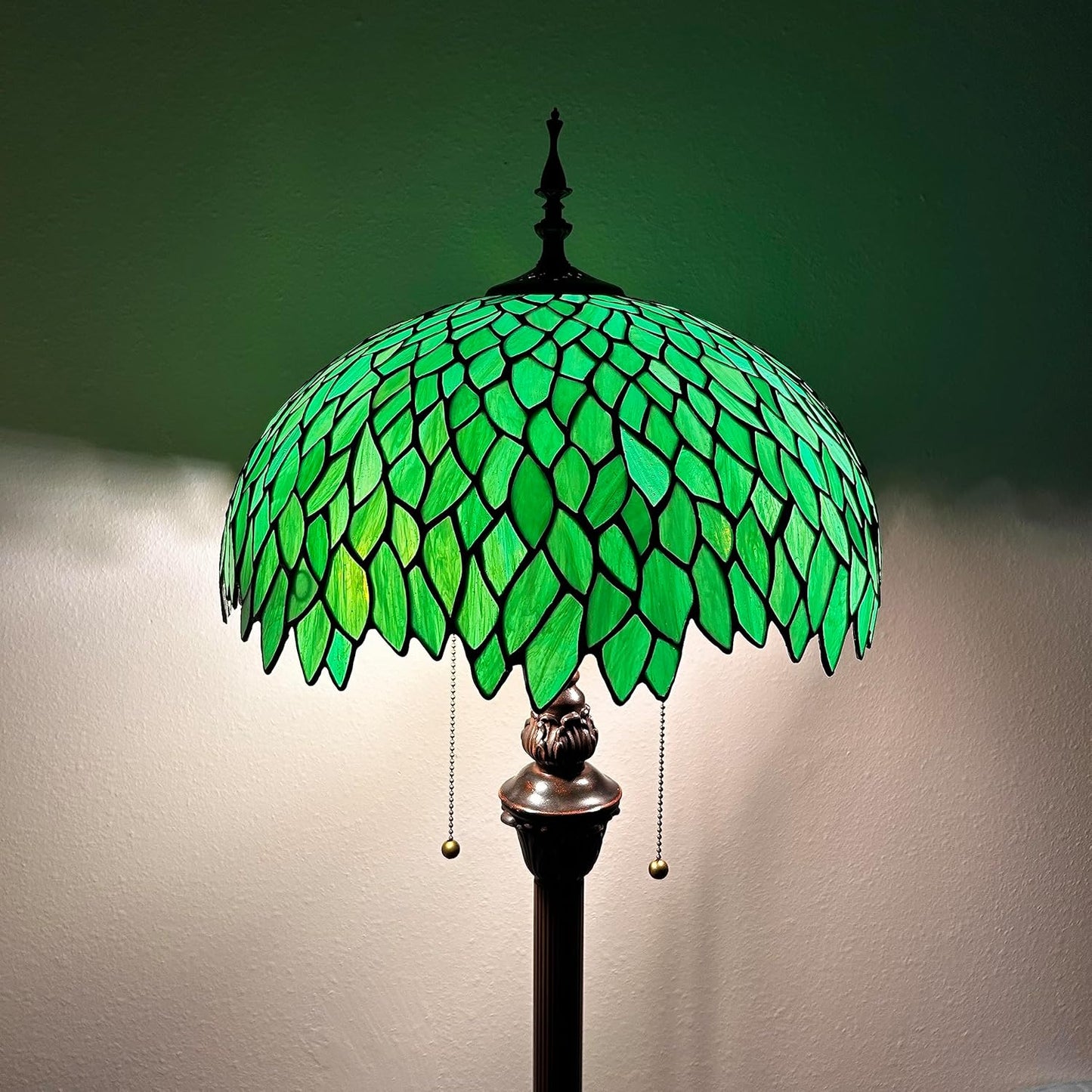 Handcrafted Tiffany Floor Lamp Green Leaves Stained Glass Metal Base 64" High - BigGreenBear.com Lighting 269.00 USD Big Green Bear