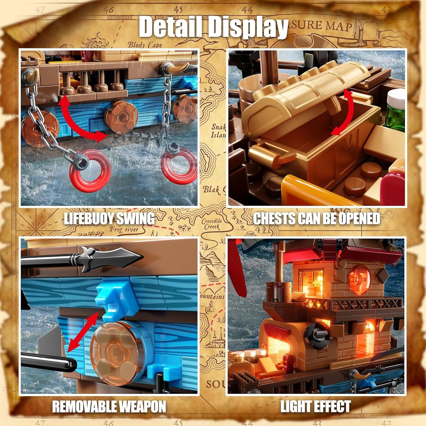 Pirate Ship Building Kit (916 Pcs) with LED Lights - Standard Brick - Compatible Creative Pirate Toy Model - BigGreenBear.com Toys 39.99 USD Big Green Bear