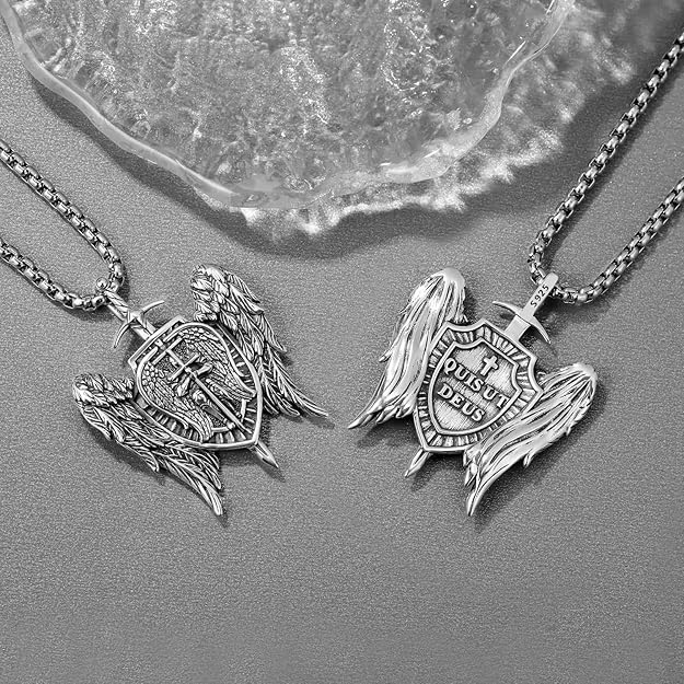 925 Sterling Silver St Michael-Shield Medal Necklace for Men Women Religious - BigGreenBear.com jewelry 69.99 USD Big Green Bear