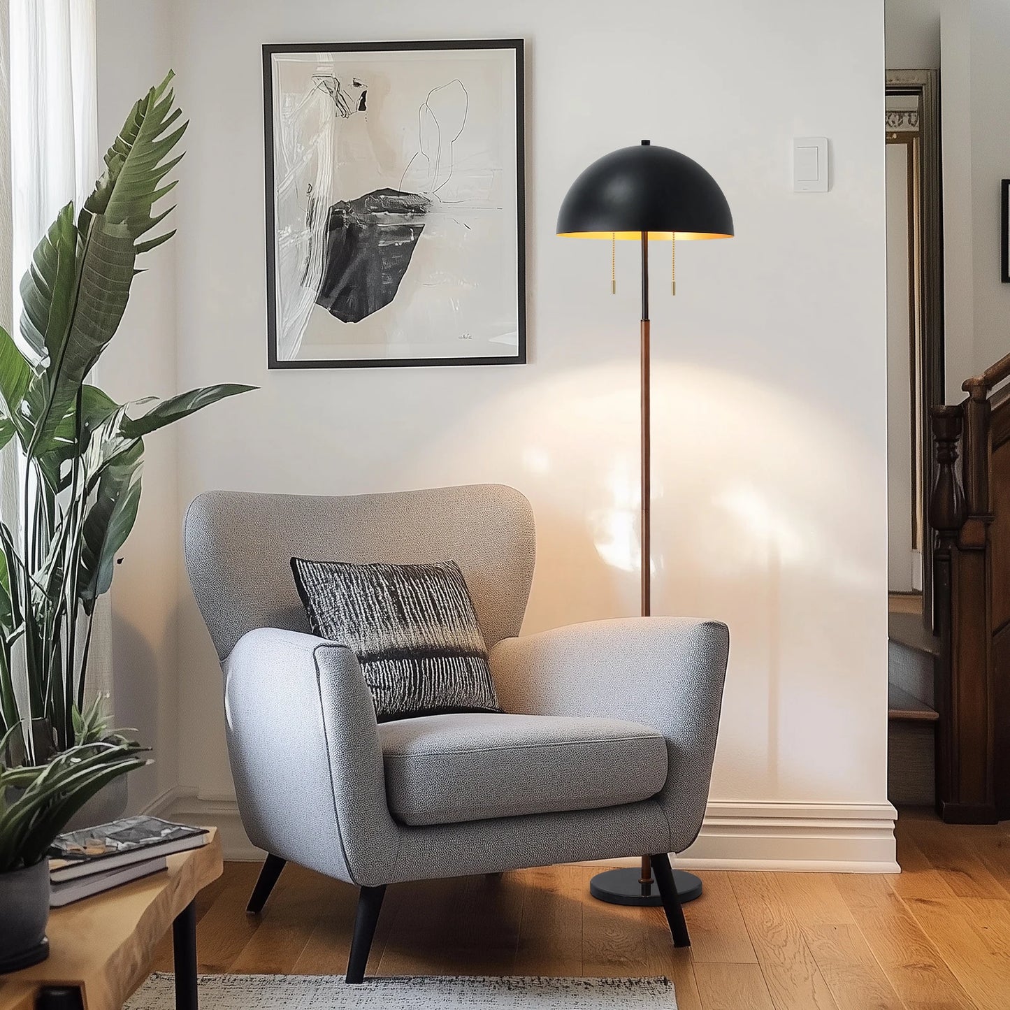 68" Tall 2-Light Metal Mushroom Dome Floor Lamp with Marble Base - BigGreenBear.com Lighting 69.99 USD Big Green Bear