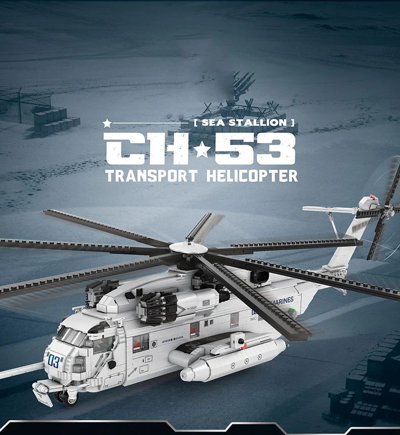 2192PCS CH-53E Transport Helicopter Building Blocks Army Plane Military Fighter