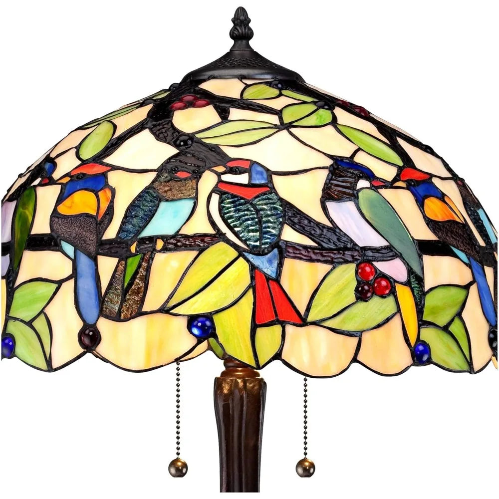 Vintage Handmade Tiffany Style Table Lamp 24.75" High Bronze Tropical Birds - BigGreenBear.com Lighting 289.12 USD Big Green Bear