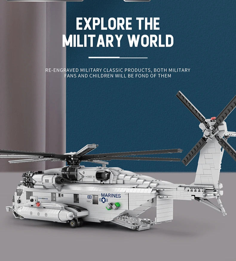 2192PCS CH-53E Transport Helicopter Building Blocks Army Plane Military Fighter