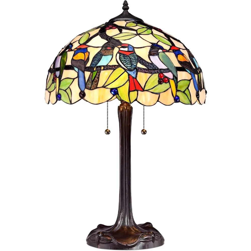 Vintage Handmade Tiffany Style Table Lamp 24.75" High Bronze Tropical Birds - BigGreenBear.com Lighting 289.12 USD Big Green Bear