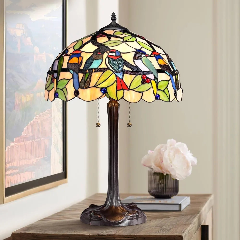 Vintage Handmade Tiffany Style Table Lamp 24.75" High Bronze Tropical Birds - BigGreenBear.com Lighting 289.12 USD Big Green Bear
