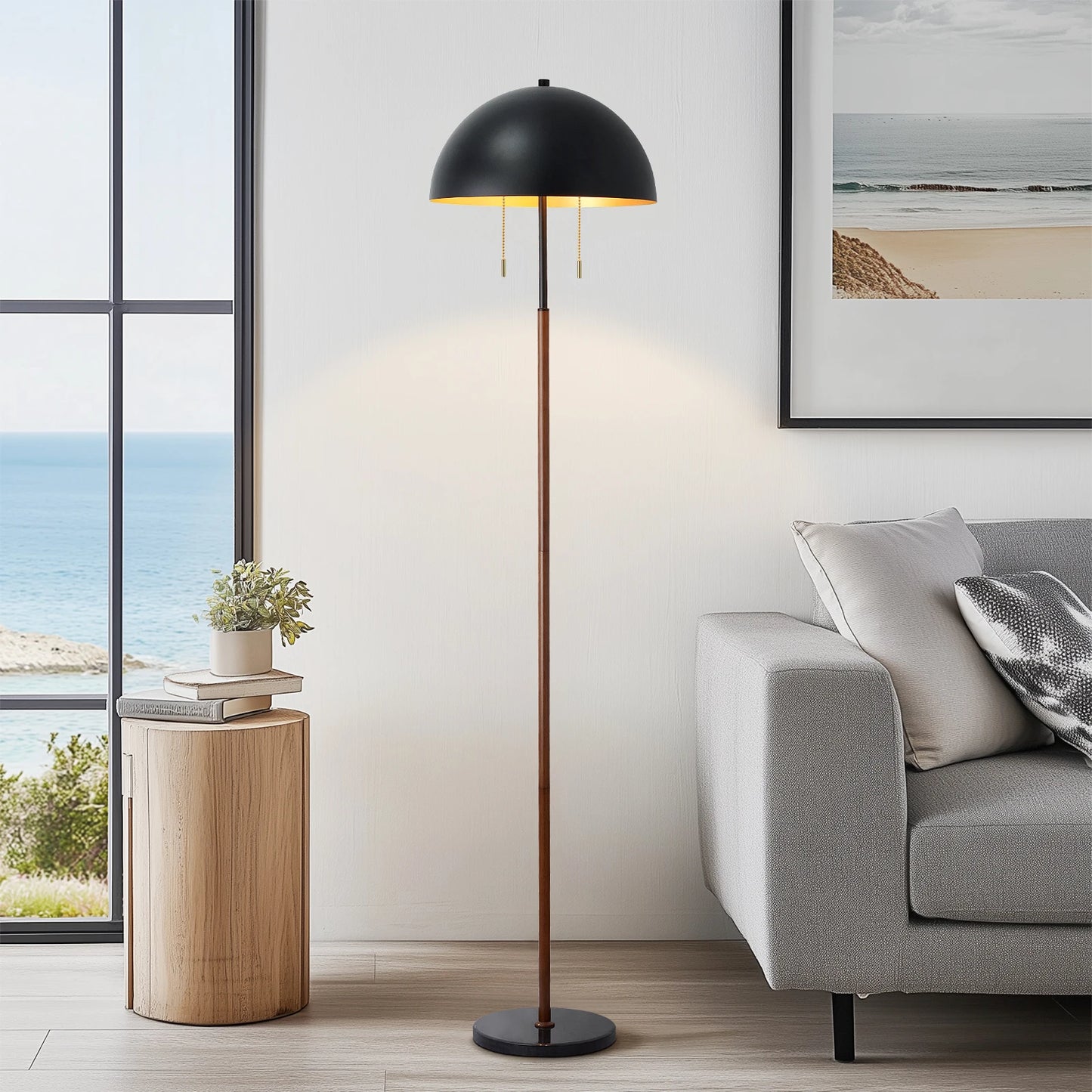 68" Tall 2-Light Metal Mushroom Dome Floor Lamp with Marble Base - BigGreenBear.com Lighting 69.99 USD Big Green Bear