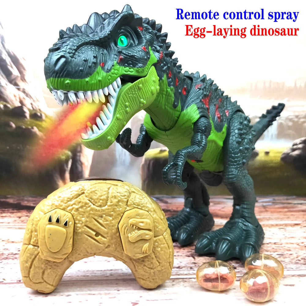 Remote Control Dinosaur Walking Robot T-Rex Simulated Flame Spray Eggs Laying Light & Roaring