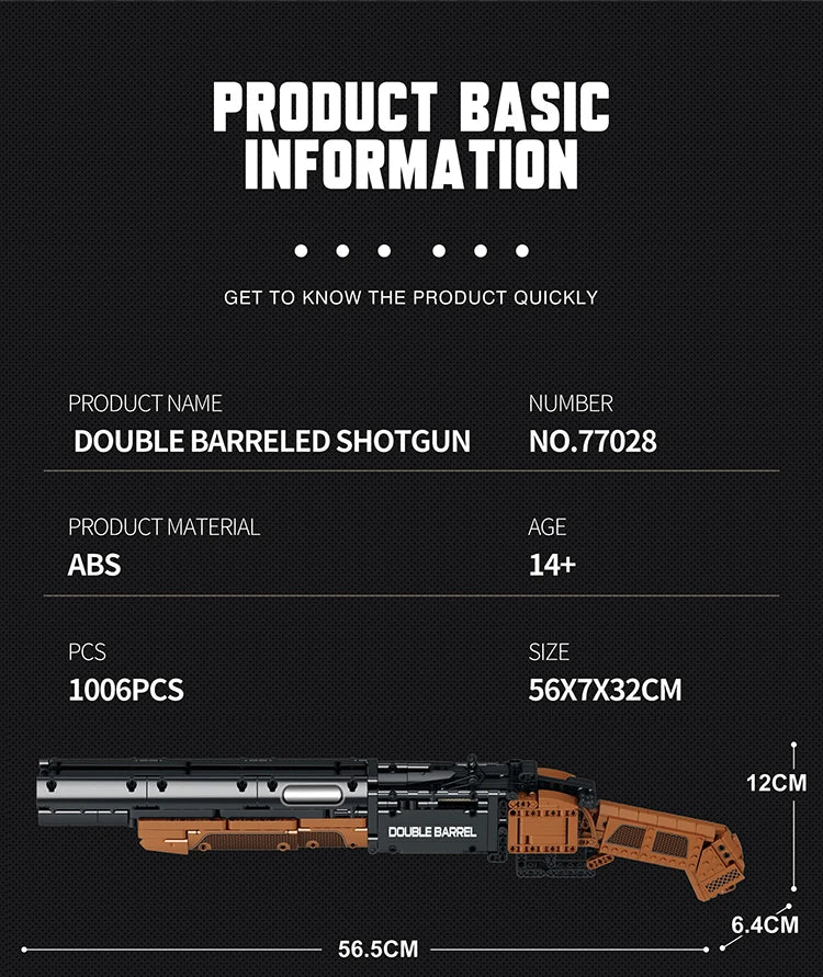 1006PCS Double Barrel Shotgun Weapon Model Building Blocks