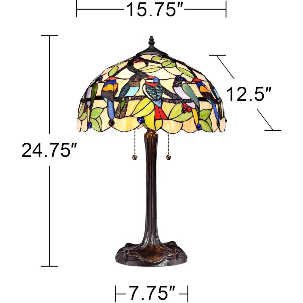 Vintage Handmade Tiffany Style Table Lamp 24.75" High Bronze Tropical Birds - BigGreenBear.com Lighting 289.12 USD Big Green Bear