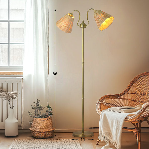 66'' Twin Arm Gooseneck Floor Lamp with Natural Raffia-Inspired Shades