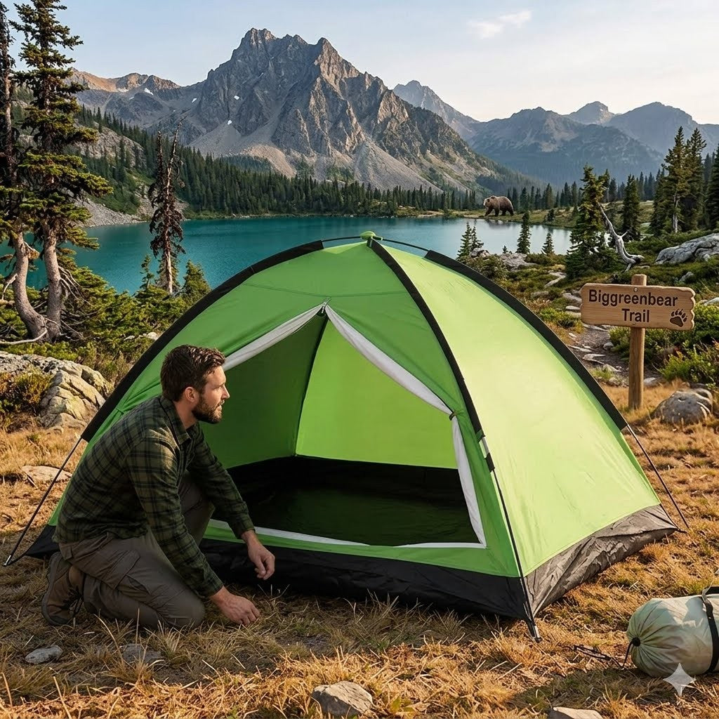Portable 1-Person Waterproof Backpacking Tent – Big Green Bear