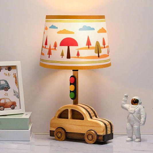 Kids' Dimmable Handmade Table Lamp Natural Wood Car Stoplight 15"Tall -  BigGreenBear.com table lamp 35.00 USD Big Green Bear