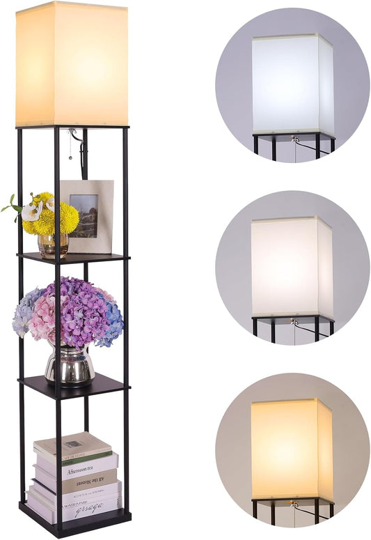 Floor Lamp with Shelves, Modern Square Standing Lamp with 3 Color Temperature Bulb -  BigGreenBear.com Lighting 39.99 USD Big Green Bear