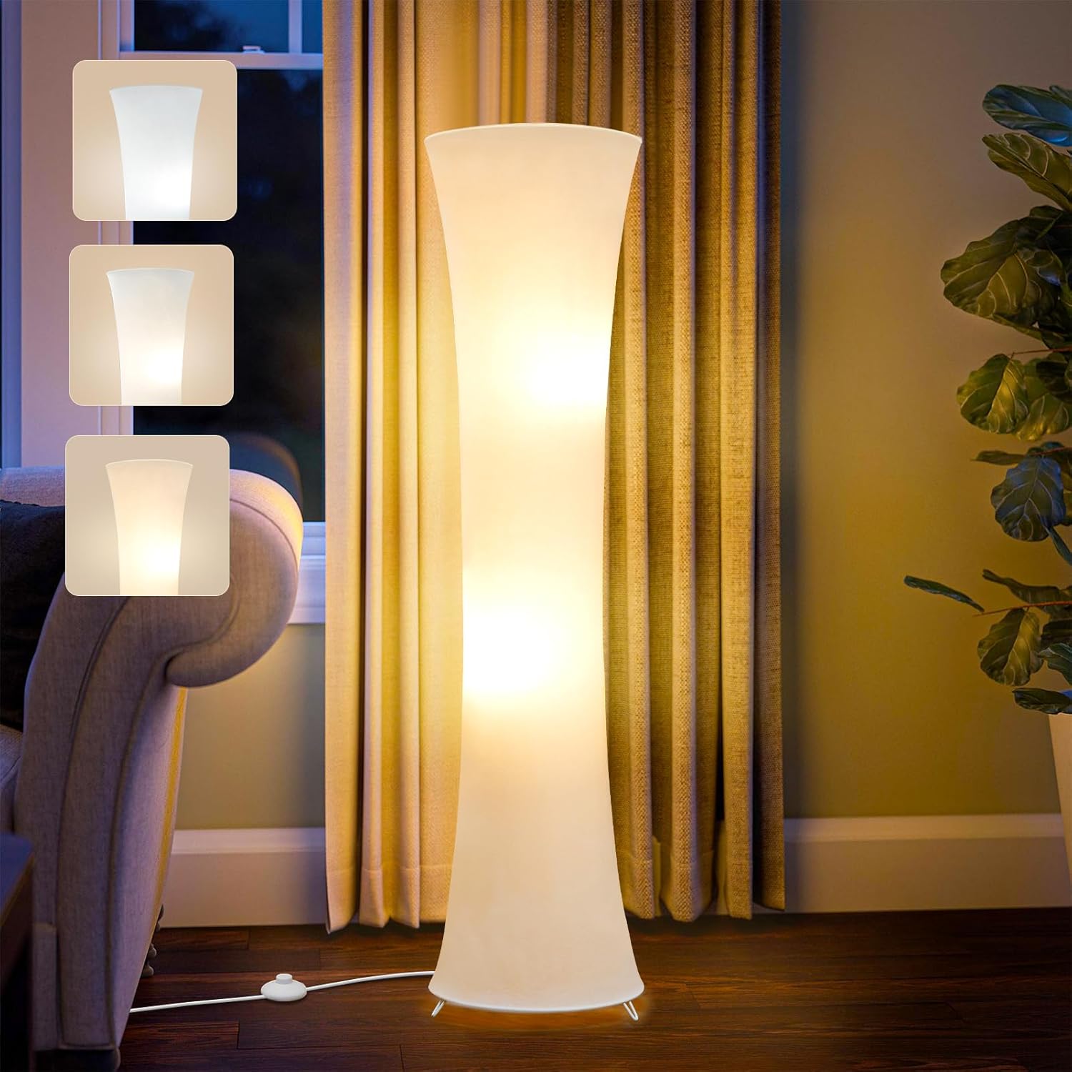 46“ Floor Lamp for Living Room, 3 Color Temperature White Fabric Lampshade -  BigGreenBear.com Lighting 49.99 USD Big Green Bear