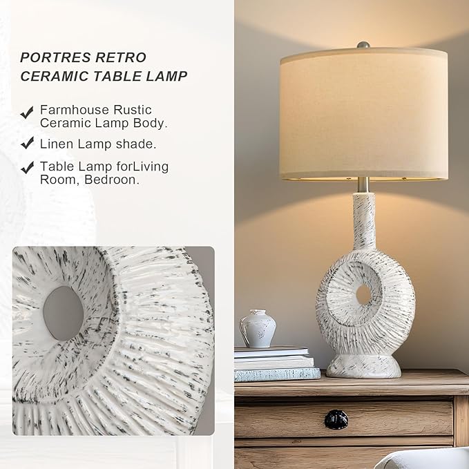 New-26.75" Ceramic Table Lamp Farmhouse Rustic Boho Retro Modern - BigGreenBear.com table lamp 59.99 USD Big Green Bear