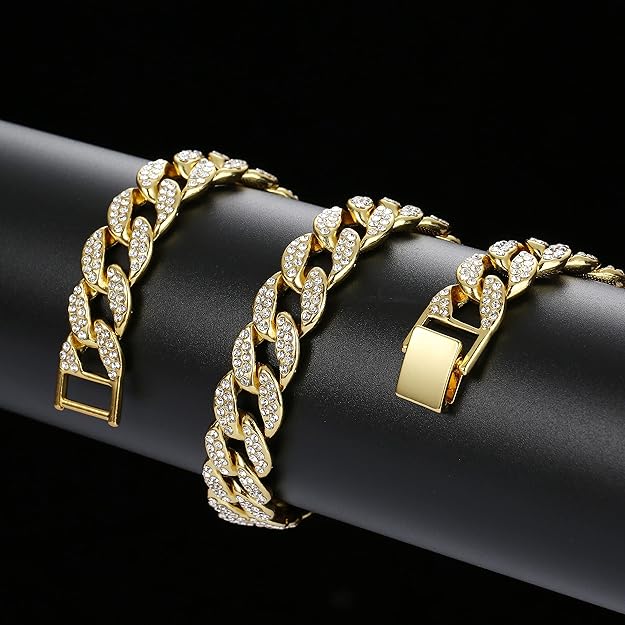 NEW! Cuban Link Chain and Bracelet Set for Men Iced Out Diamond Jewelry - BigGreenBear.com jewelry 29.99 USD Big Green Bear