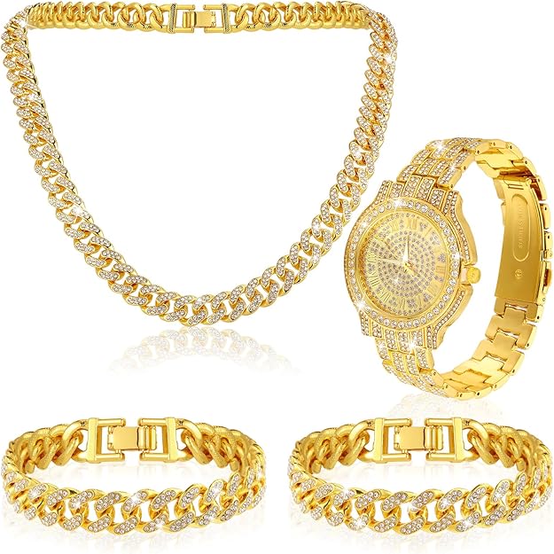 NEW! Hip Hop Cuban Link Chains for Man Artificial Diamond Jewelry Set - BigGreenBear.com jewelry 39.99 USD Big Green Bear
