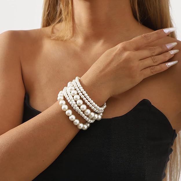 6 PCS Stunning Pearl Bracelets for Women Boho Jewelry
