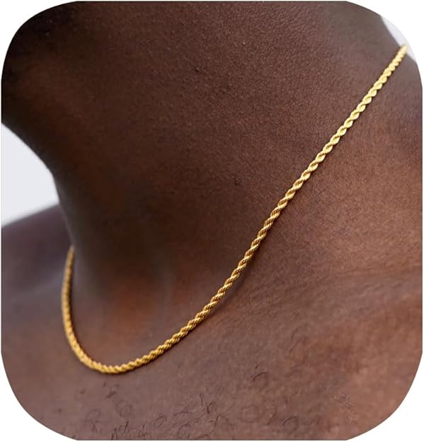 NEW! Men's 4mm 18K Real Gold Plated Stainless Steel Rope Chain Necklace Jewelry - BigGreenBear.com jewelry 9.99 USD Big Green Bear
