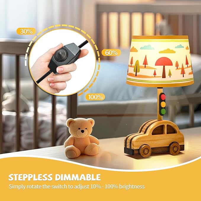 Kids' Dimmable Handmade Table Lamp Natural Wood Car Stoplight 15"Tall -  BigGreenBear.com table lamp 35.00 USD Big Green Bear