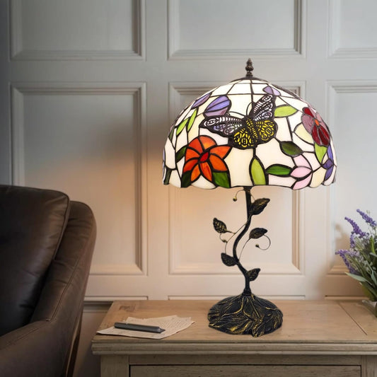 Table Lamp, 12" Butterfly Flower Handmade Stained Glass Lamp Shade -  BigGreenBear.com table lamp 149.99 USD Big Green Bear