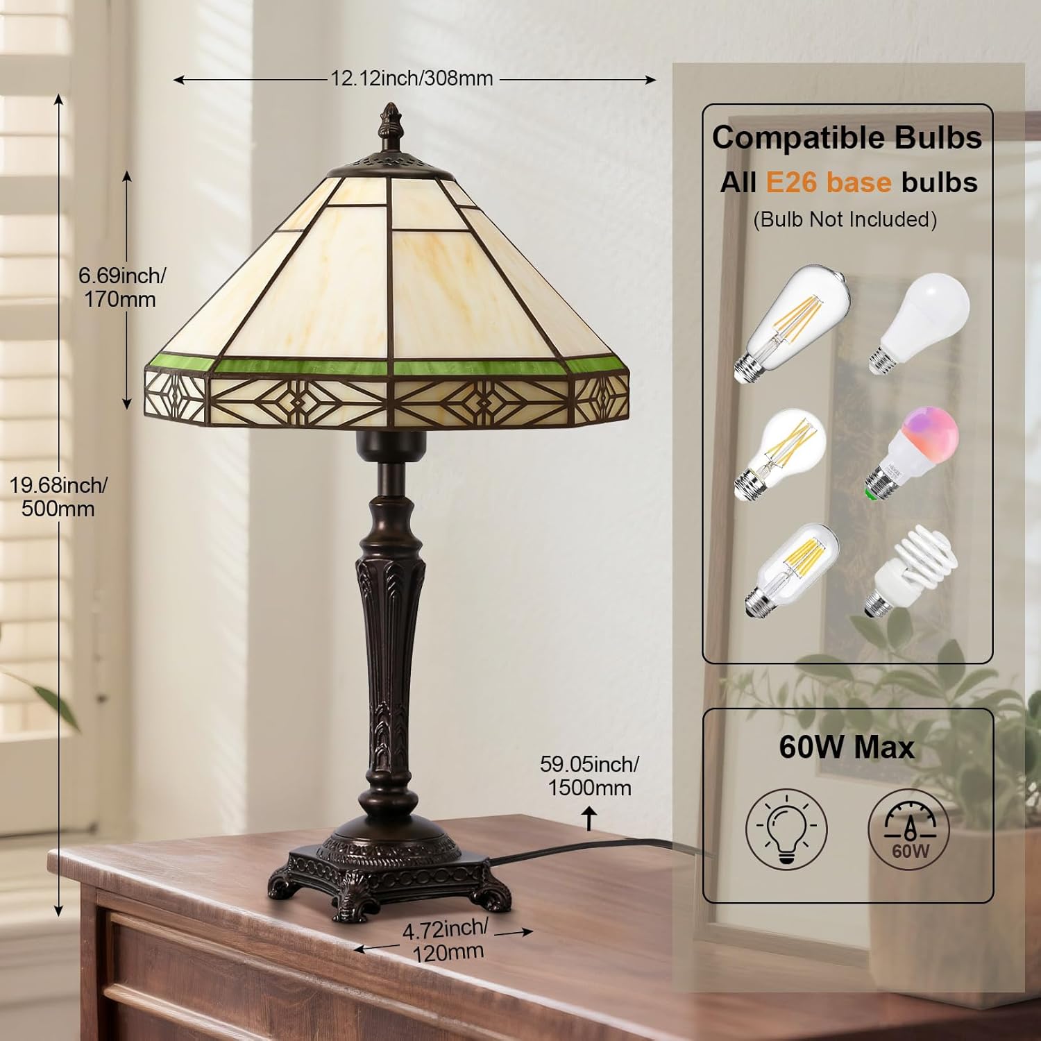 Tiffany Table Lamp, Vintage Style Desk Lamp with Stained Glass Shade -  BigGreenBear.com table lamp 69.99 USD Big Green Bear