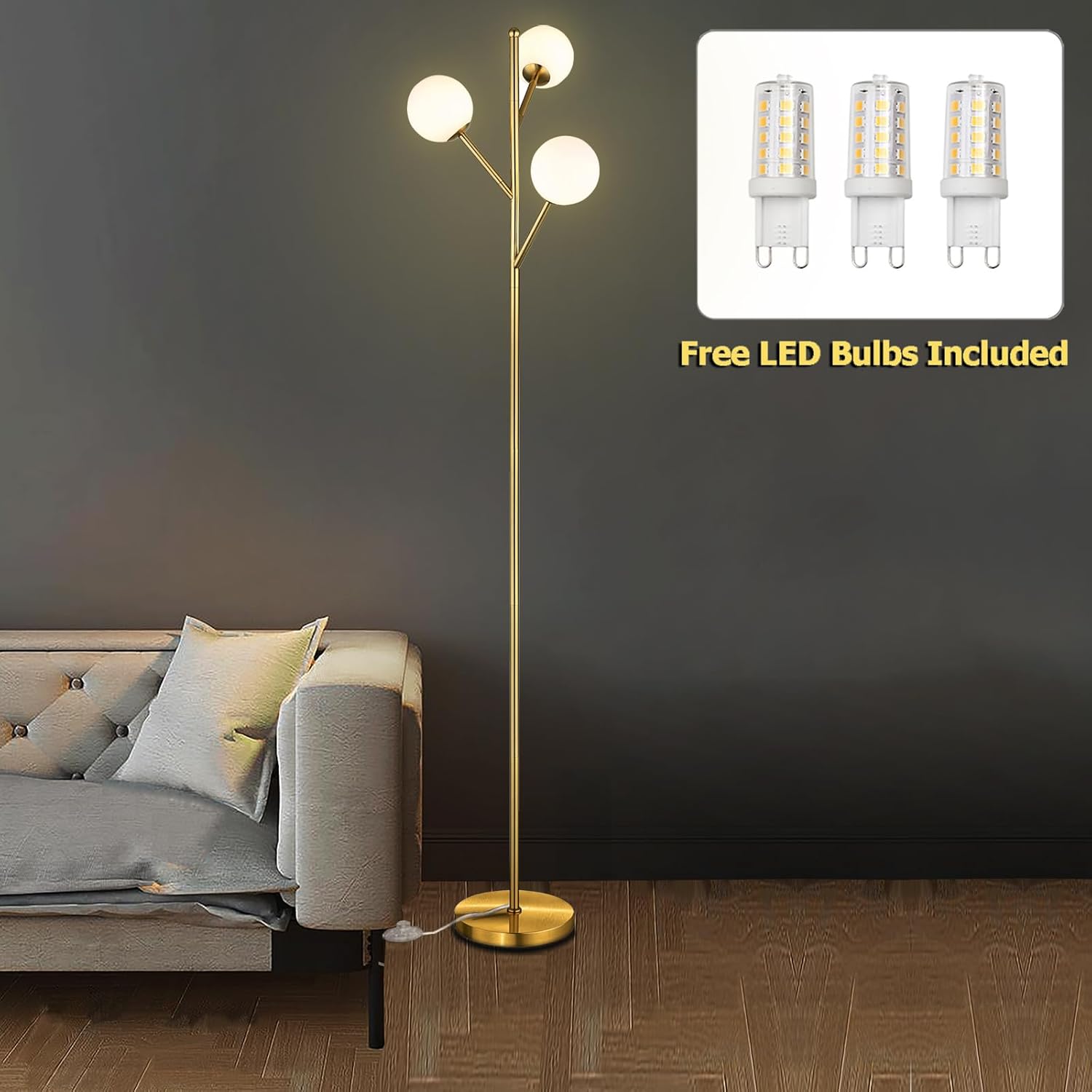 NEW 3-Globe Tree Floor Lamp Gold Floor Lamp 70"H -  BigGreenBear.com Lighting 69.99 USD Big Green Bear