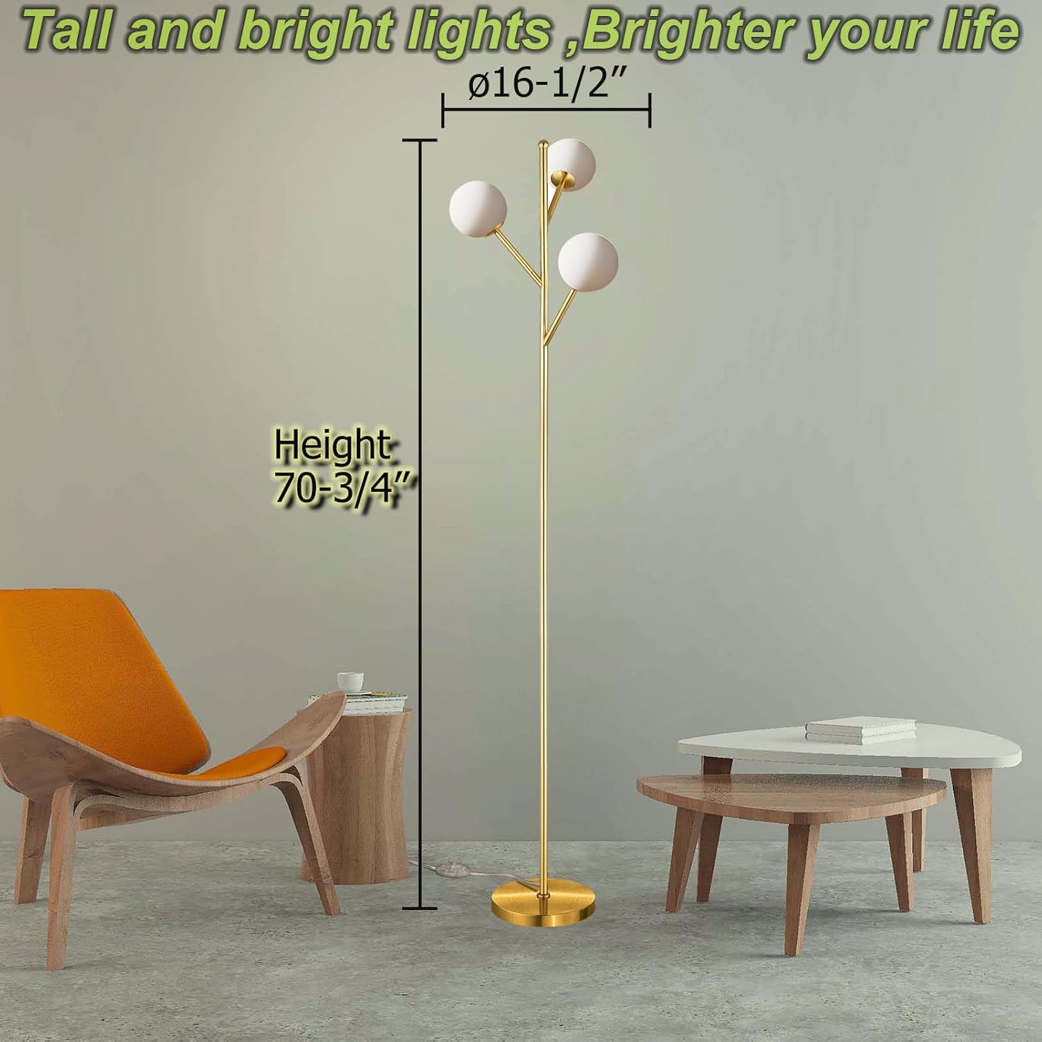 NEW 3-Globe Tree Floor Lamp Gold Floor Lamp 70"H -  BigGreenBear.com Lighting 69.99 USD Big Green Bear