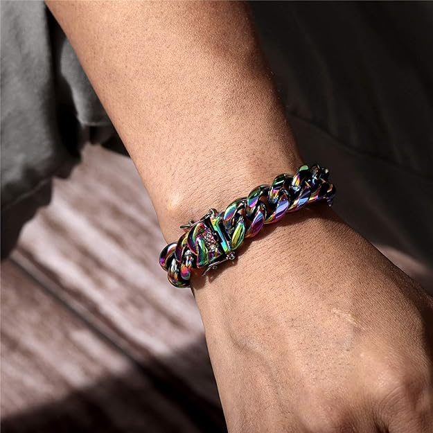 Stainless Steel Miami Rainbow Cuban Link Bracelet for Men - BigGreenBear.com jewelry 29.99 USD Big Green Bear