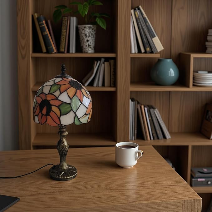 Tiffany Style Table Lamp, 8'' Yellow Sunflower Handmade Stained Glass Lampshade - BigGreenBear.com table lamp 65.00 USD Big Green Bear