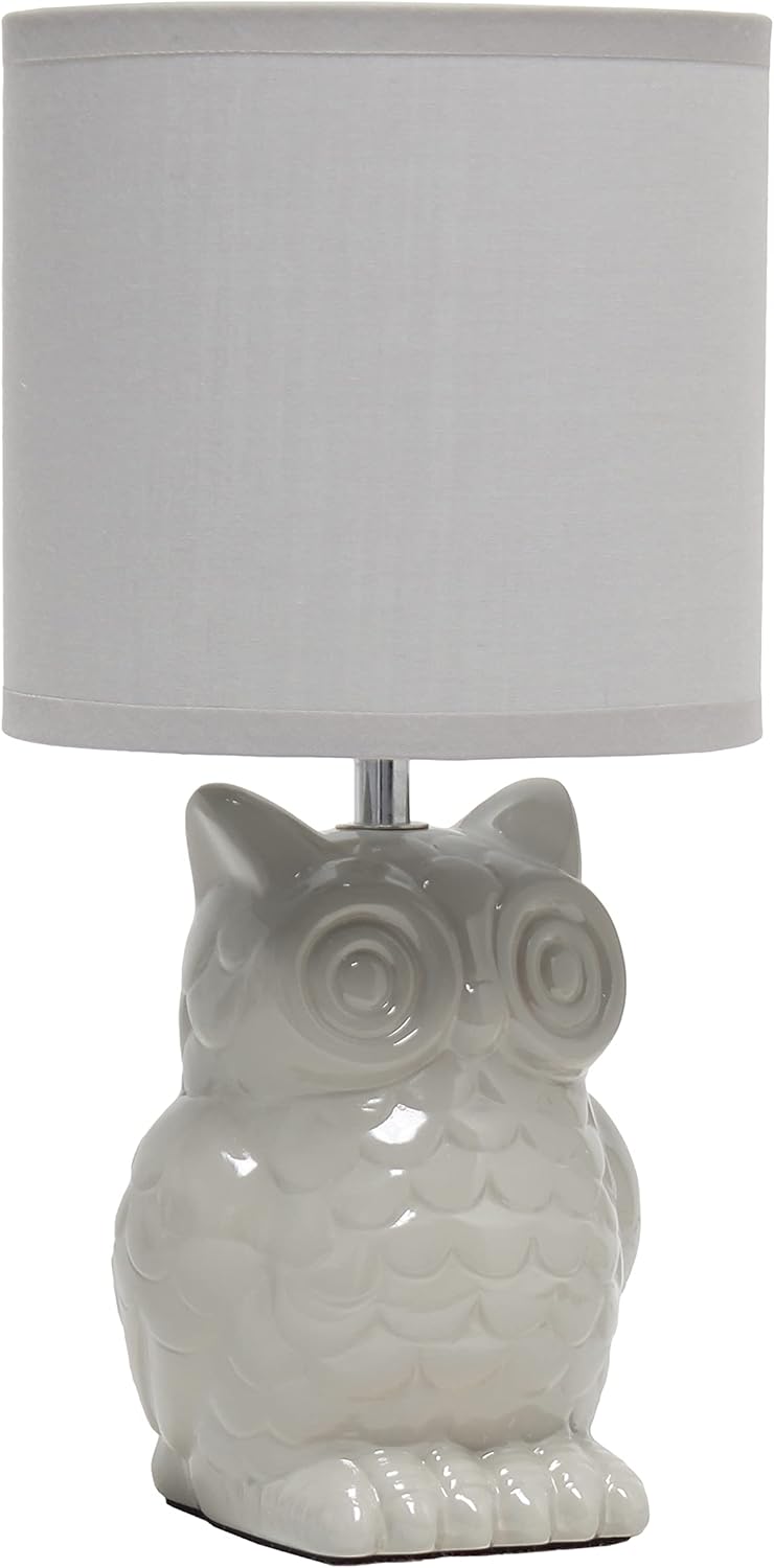 12.8" Tall Contemporary Ceramic Owl Bedside Table Desk Lamp w Matching Fabric Shade