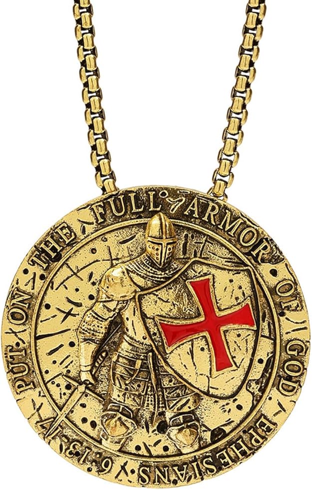 Bronzy Put on the Full Armor of God Ephesians 6:13-17 Templar Necklace Medieval - BigGreenBear.com jewelry 18.99 USD Big Green Bear