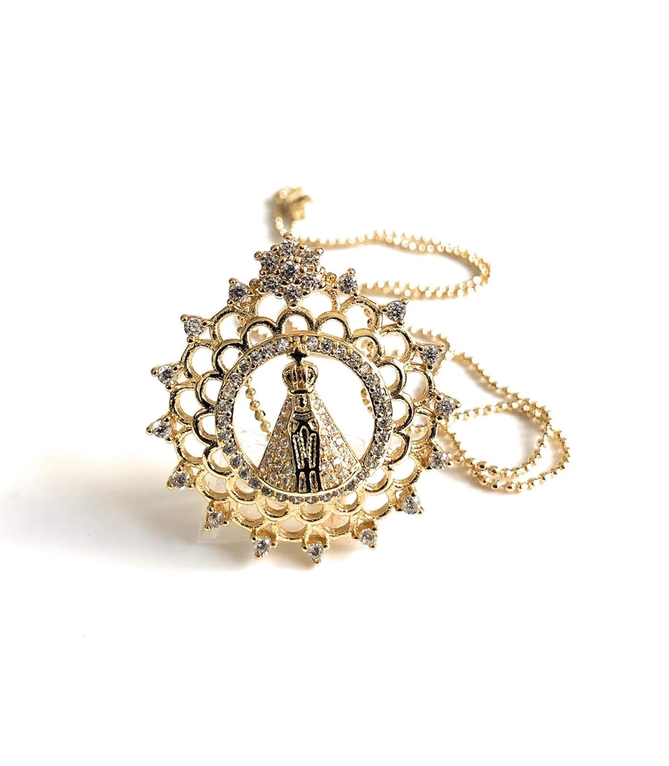 Virgen de la Caridad del Cobre Necklace 17.5 Inches Ball Chain Round Cuban Medal - BigGreenBear.com jewelry 39.99 USD Big Green Bear