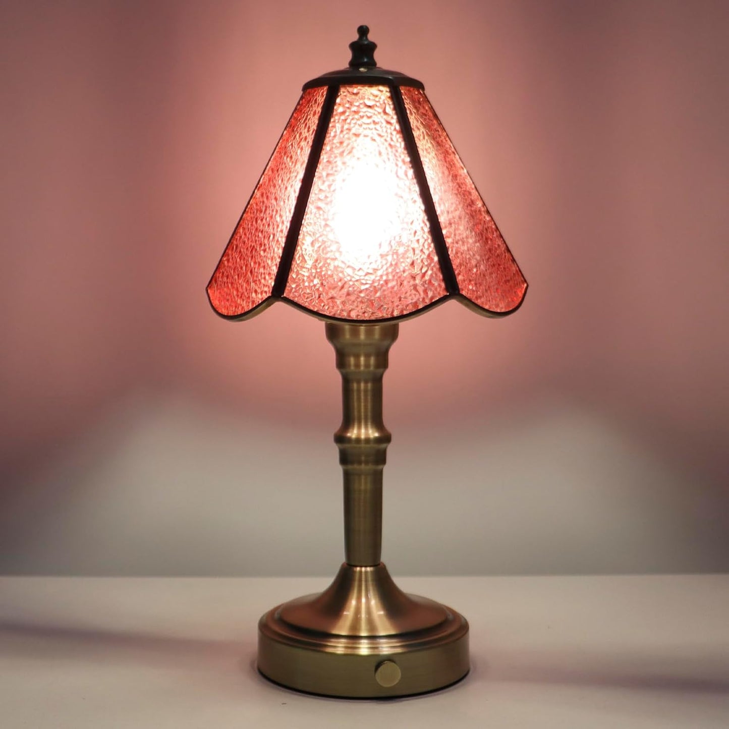 Stained Glass Touch Table Lamp 3-Way Dimmable (Pink Diamond Glass) 12" High - BigGreenBear.com table lamp 39.99 USD Big Green Bear