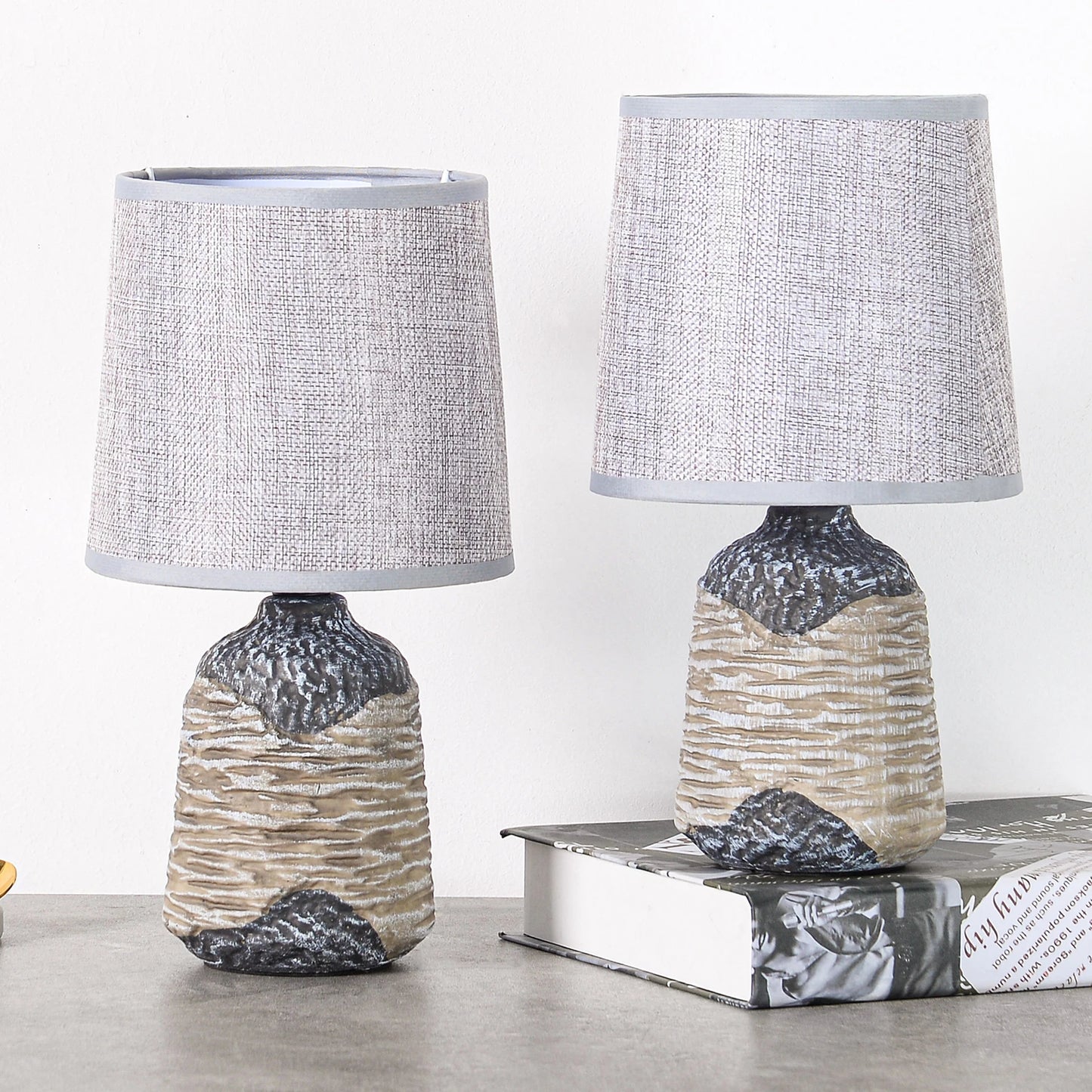2-Pack BRUBAKER Table or Bedside Lamps - Gray/Dark Gray w Ceramic Base, 10.8" - BigGreenBear.com Lighting 49.99 USD Big Green Bear