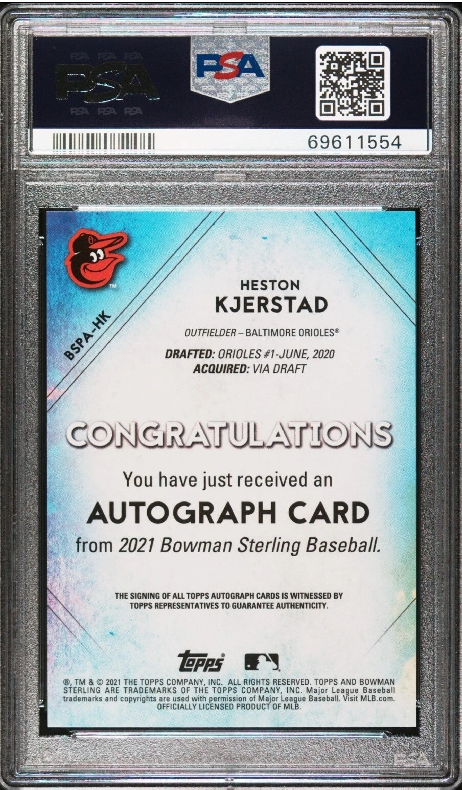 2021 Bowman Sterling Heston Kjerstad #/75 Orange Refractor Auto Autograph PSA 10 -  BigGreenBear.com Baseball cards 499.99