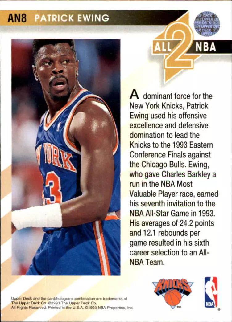 1993-94 Upper Deck All-NBA New York Knicks Basketball Card #AN8 Patrick Ewing - BigGreenBear.com Basketball cards 0.55 USD Big Green Bear
