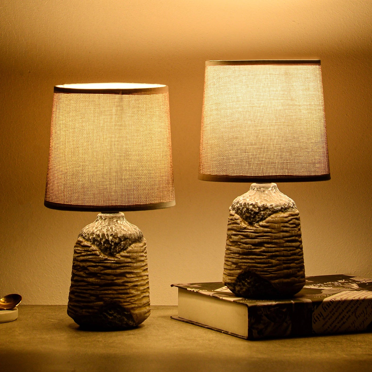 2-Pack BRUBAKER Table or Bedside Lamps - Gray/Dark Gray w Ceramic Base, 10.8" - BigGreenBear.com Lighting 49.99 USD Big Green Bear