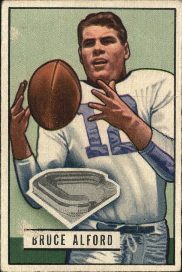 1951 Bowman New York Yankees Football Card #79 Bruce Alford RC - BigGreenBear.com Baseball cards 11.99 USD